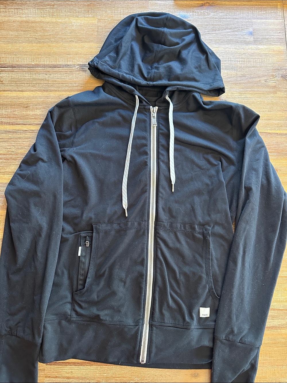 Vuori Women Black Full-Zip Hooded Sweater with Contrast Drawstrings